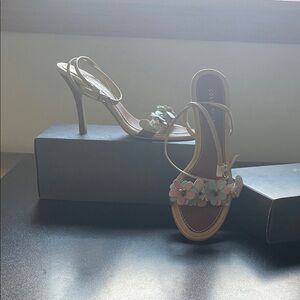Colin Stuart Tan Heels with Floral Embellishments